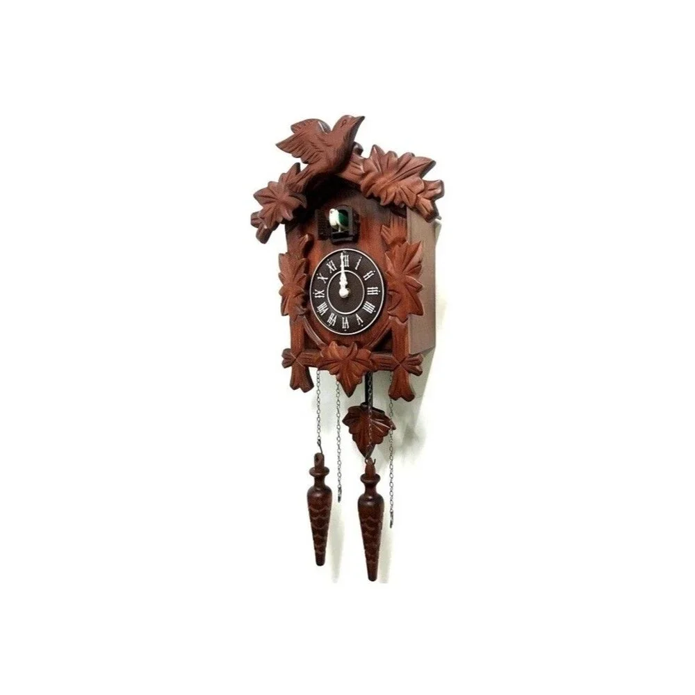 Cuckoo Clock Vintage Large Wooden Wall Clock Handcrafted 13x9.5 Inch Brown